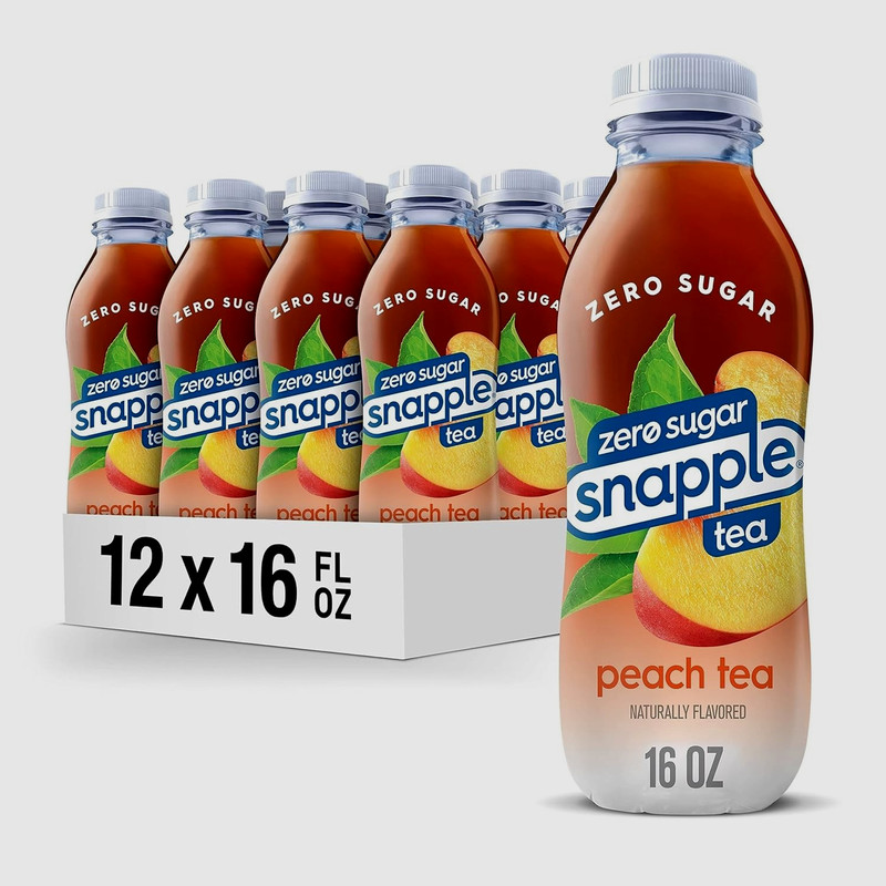 Snapple Zero Sugar Peach Tea, 16 Fl Oz Recycled Plastic Bottle (Pack of 12)