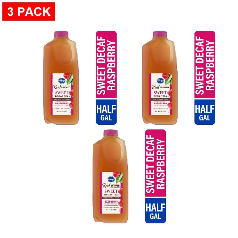 Kroger Real Brewed Raspberry Sweet Decaf Tea 64 fl oz – Pack of 3