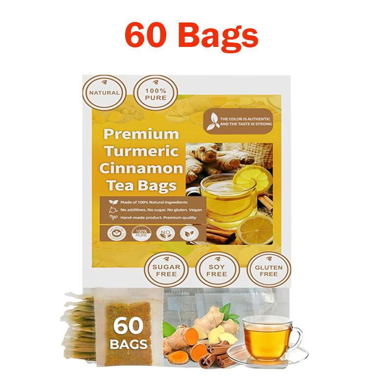 Turmeric, Ginger, Cinnamon Tea Bags, 100% Natural & No Additives & Caffeine Free