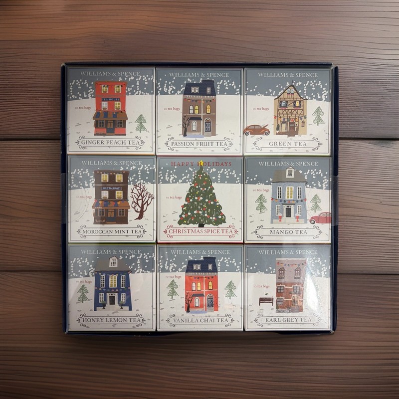 WILLIAM AND SPENCE CHRISTMAS SET OF 9 ASSORTED – 90 TEA BAGS NEW Exp Aug 2027
