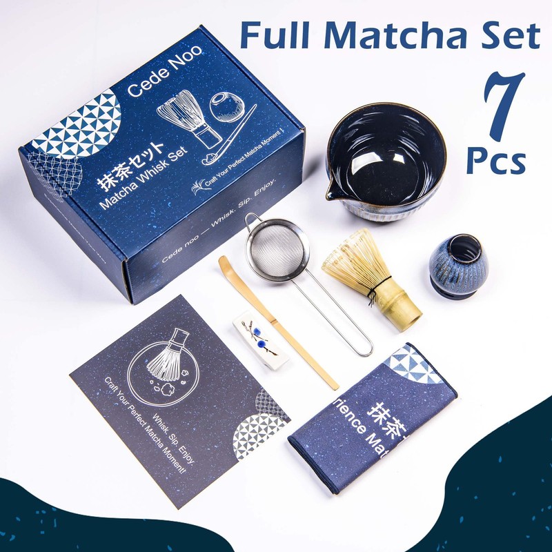 Matcha Whisk Set 7PCS – Includes Matcha Bowl with Spout, Bamboo Whisk, Scoop, Ce gallery