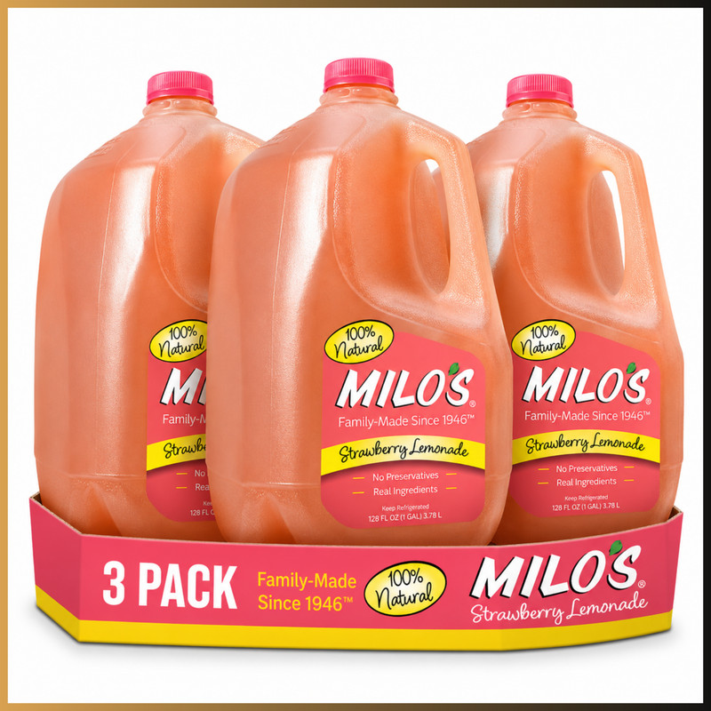 Milos Strawberry Lemonade 128oz 1 Gallon 3 Pack All Natural Real Juice Bulk