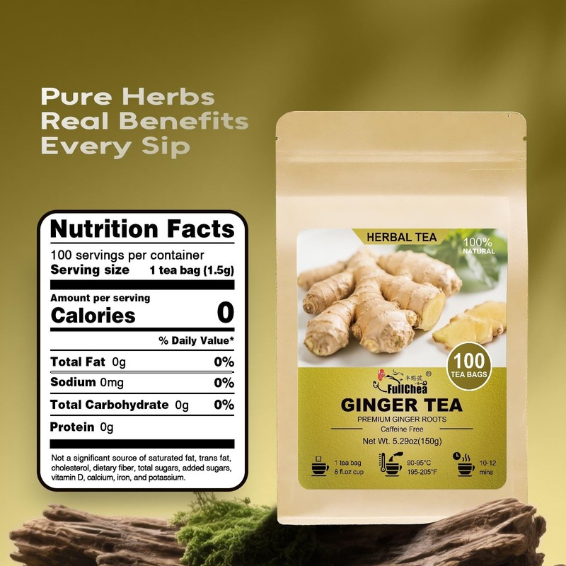Ginger Tea Bags 100 Count - Pure Ginger Root, Non-GMO, Caffeine-Free, Digestive gallery