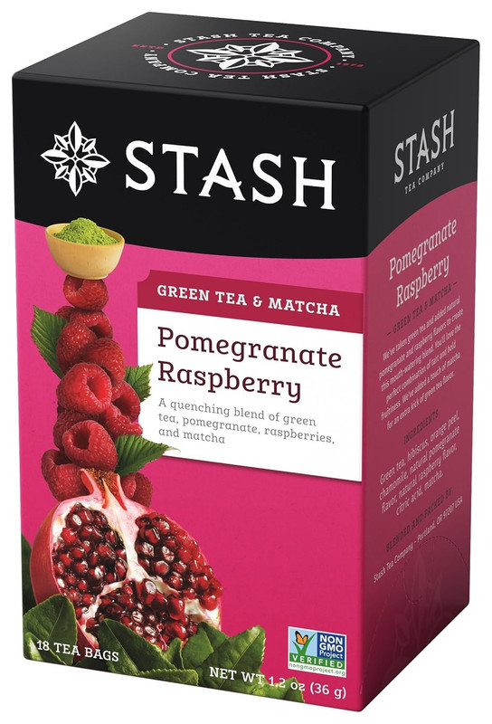 Tea Pomegranate Raspberry Green Tea & Matcha Blend 18 Count Tea Bags in Foil Ind