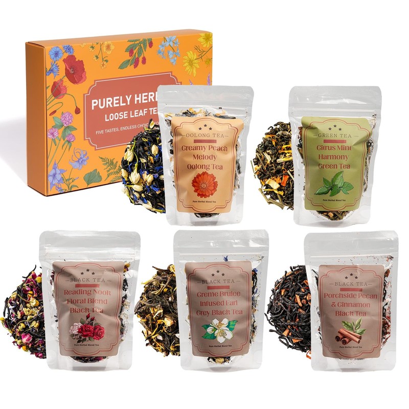 Loose Leaf Tea Sampler Assorted Flavored Tea Gift Set – 5 Natural Blends Reli...