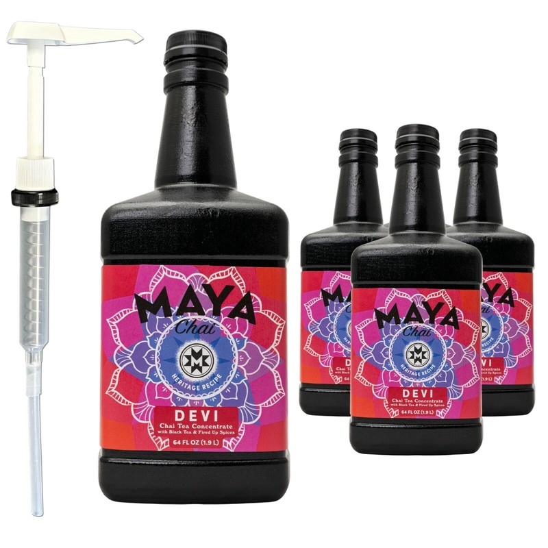 Maya Heritage Chai, Devi Tea Concentrate, 64 Fl Oz, Pack of 4 with 1 Pump