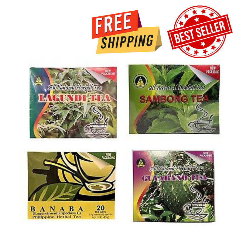 Lagundi Tea – Banaba Tea – Sambong Tea – Guyabano Tea- 4 boxes 80 bags-Organic