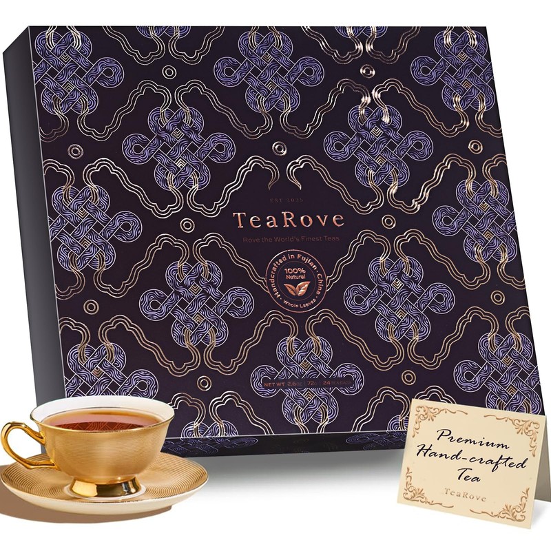 24 PCS Fancy Tea Gift Set Box Assorted Variety Pyramid Infuser Bags 6 Flavors