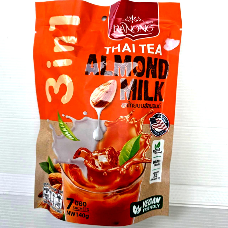 Ranong Tea Instant Thai Tea Powder Iced Milk Almond Tea Flavor 7 sachets 3in1,20
