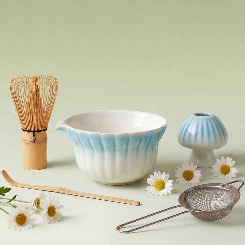 Matcha Set, 5Pcs Ceramic Matcha Set including Daisy Matcha Bowl and Mushroom ...