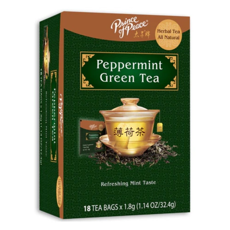 Peppermint Green Tea Herbal Tea, 18 Tea Bags Each Box -Prince of Peace