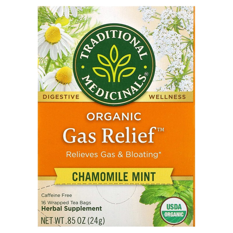 Organic Gas Relief, Chamomile Mint, Caffeine Free, 16 Wrapped Tea Bags, 0.85 oz