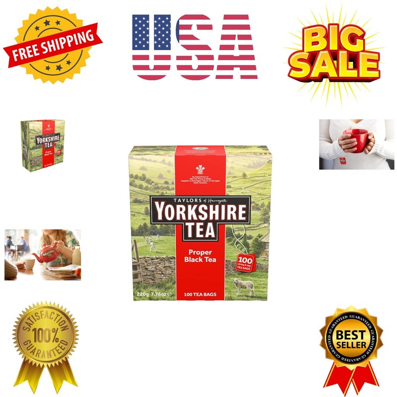 Yorkshire Tea, Red, Black Tea, String and Tagged Bags, 100 Count Pack of 1, R…
