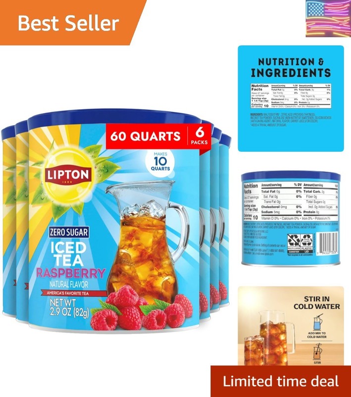 Zero Sugar Iced Tea Mix, Raspberry Flavor Black Iced Tea, Makes 10 Quarts Pac…