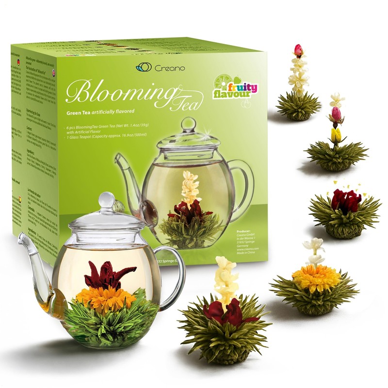Blooming Tea Gift Set with Glass Teapot 17oz 500ml – Green Tea Fruity Flavour…