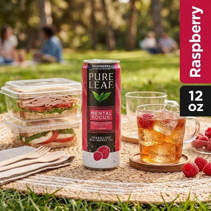 Pure Leaf Raspberry Sparkling Tea 12oz 12 Pack Cans Refreshing Beverage gallery
