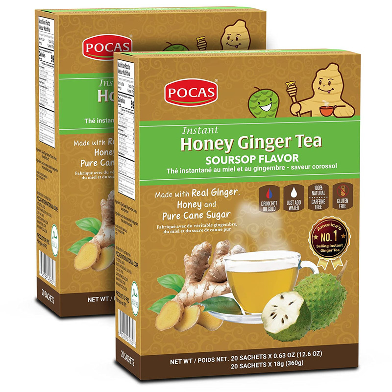 Pocas Honey Ginger Tea – Instant Tea Powder Packets with Soursop & Ginger Honey