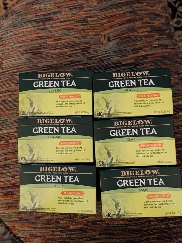 Bigelow Decaffeinated Green Tea Bags, 20 Count Box (Pack of 6) 120 Bags Exp 2028