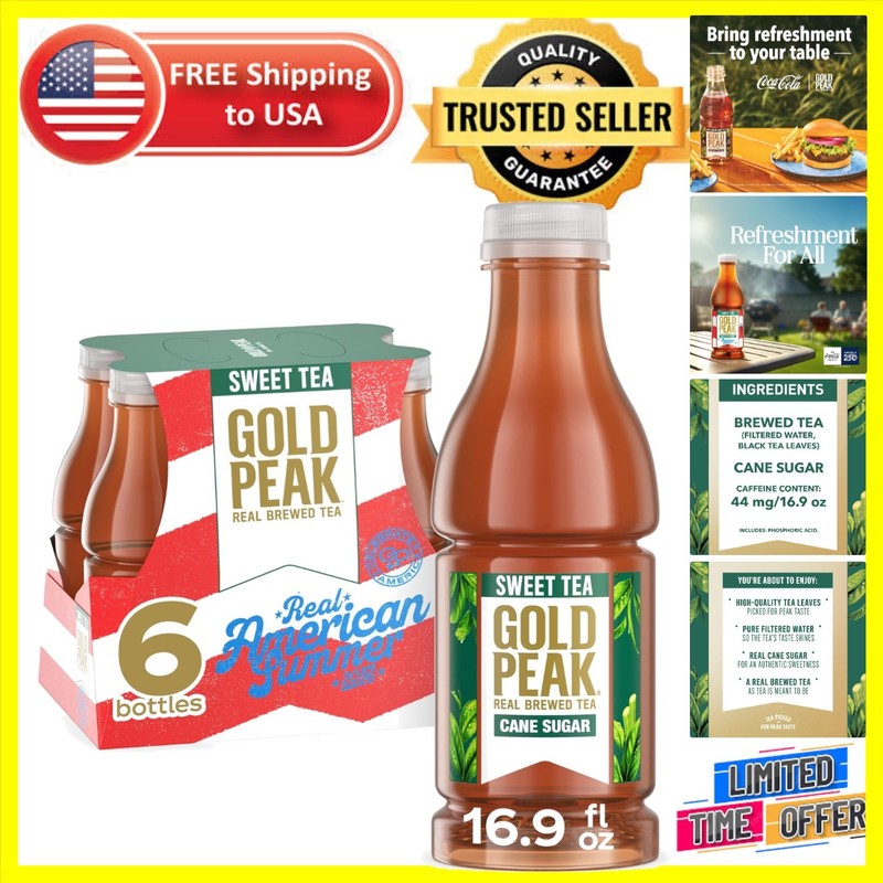 Refreshing Sweet Tea, 6 Bottles – Real Brewed and Naturally Sweet, 16.9 oz Each