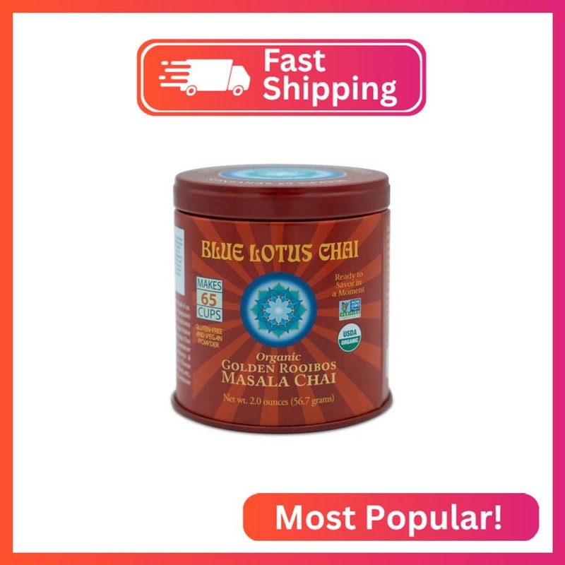 Blue Lotus Chai – Golden Rooibos Flavor Masala Chai – Makes 65 Cups – 2 Ounce Ma
