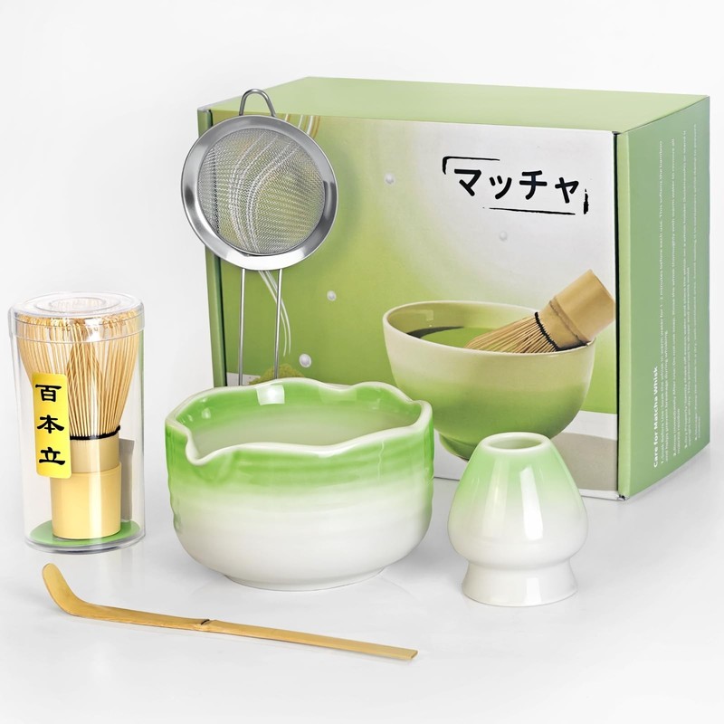 Matcha Whisk Set, 5 Pcs Matcha Set with Matcha Bowl, Whisk Holder, Sifter, Ba…