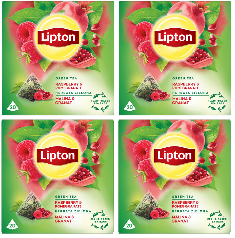 LIPTON GREEN TEA – RASPBERRY & POMEGRANATE – 4×20 TEA BAGS – NATURAL INFUSION