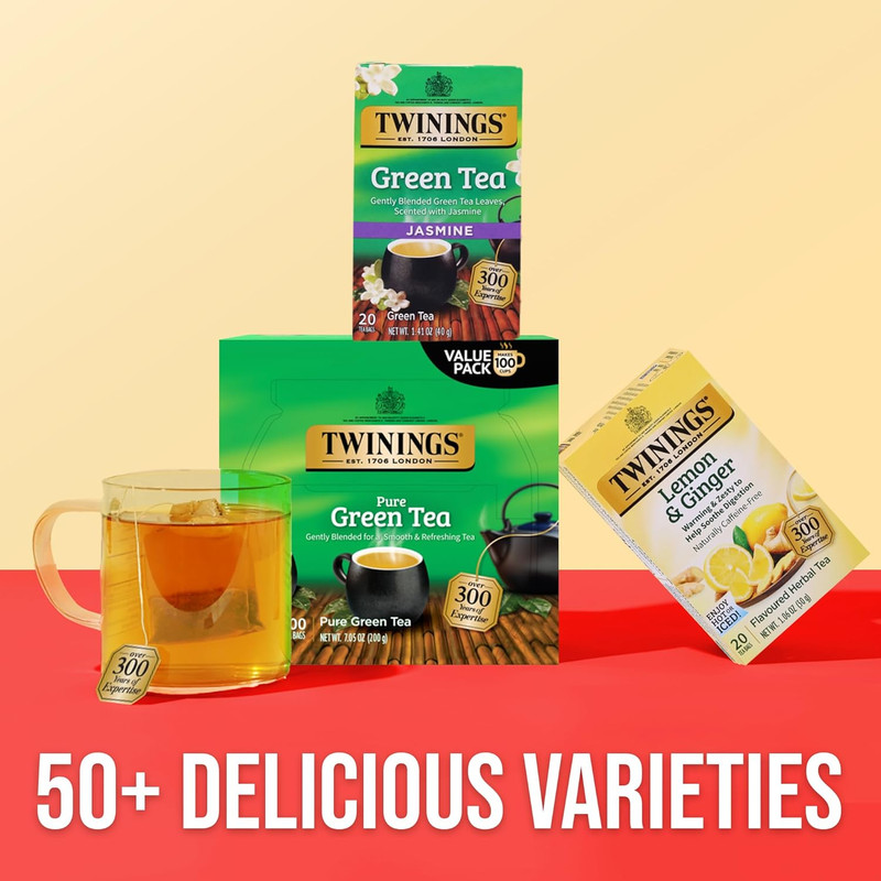 Pure Green Tea Individually Wrapped Bags, 100 Count (Pack of 1), Smooth & Refres gallery