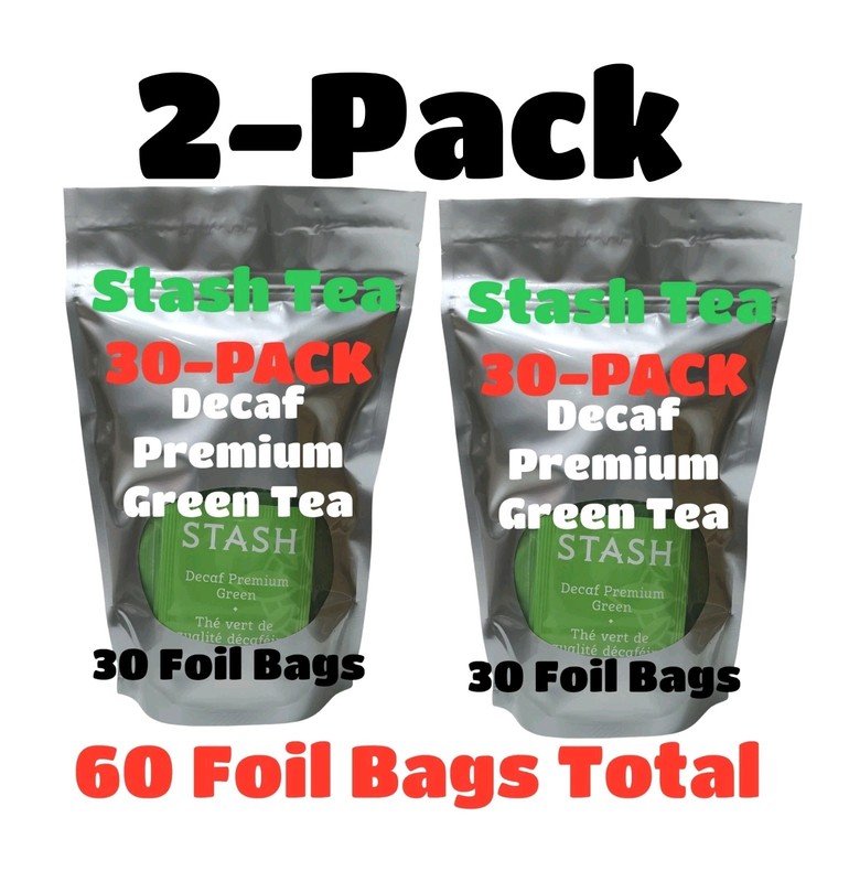 2 PACK DECAF GREEN TEA 30 Bags Each Non-GMO Kosher STASH