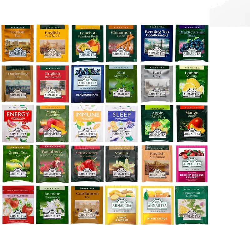Individually Wrapped 30 Flavors Ahmad Tea Sampler – Fresh & Allergen-Free