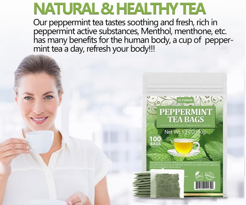 Peppermint Tea Bags, 100 Natural, Caffeine Free - 100 Bags Free Shipping gallery