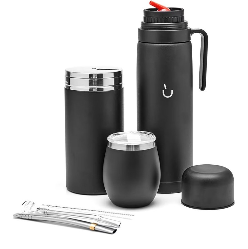 Complete Yerba Mate Set-Modern Mate Gourd, Thermal Flask, Bombilla & Cleaning