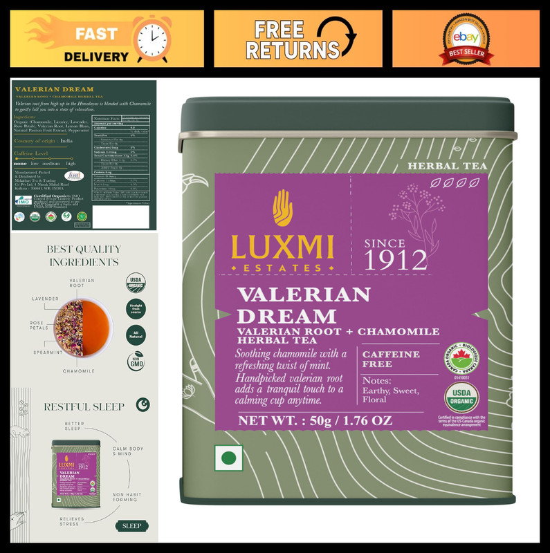 Organic Valerian Root Tea for Sleep – Loose Leaf 50g (25 Cups) | Chamomile & Lav