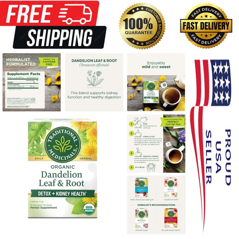 Organic Dandelion Root Tea – 16 Bags for Natural Detox & Digestion Boost