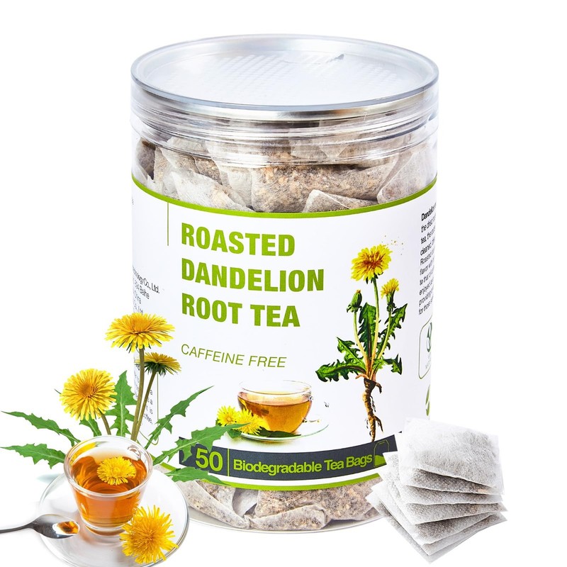 50 Bags Roasted Dandelion Root Tea Bags, 2.5/Bags, Natural Dried Dandelion Root,