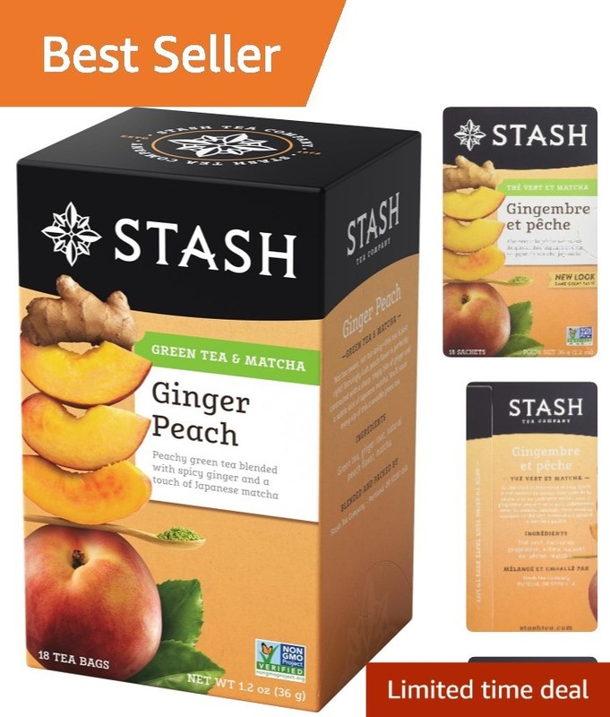 Green Tea with Ginger Peach & Matcha – 18 Count, Naturally Delicious