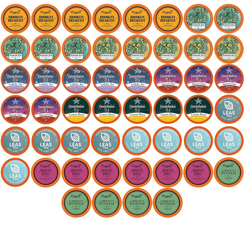 52-Count Assorted Tea Sampler Pods – K-Cup Compatible for Flavor Exploration