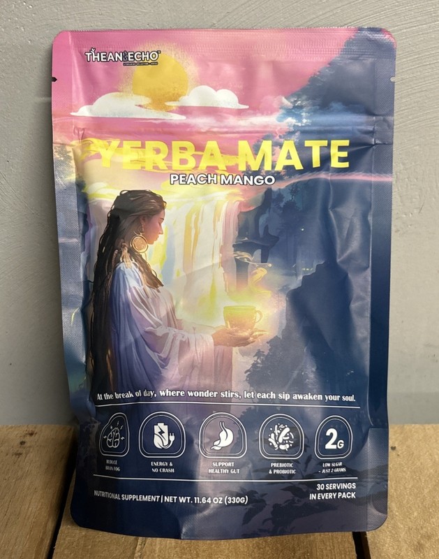 Yerba Mate Instant Tea Peach Mango Powder for Natural Energy 30 Servings 05/2027