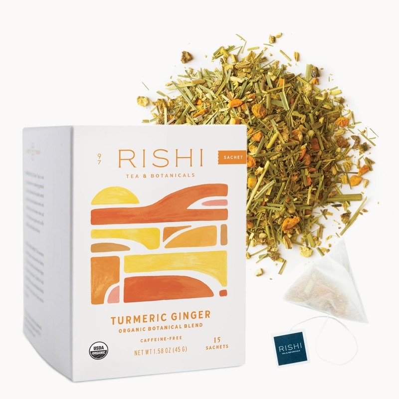 Turmeric Ginger Herbal Tea – Organic Sachet Bags, Caffeine Free Blend with Sp…