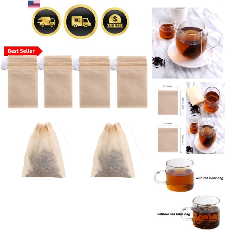 400 Pack Disposable Drawstring Tea Filter Bags Safe & Natural Unbleached Pape…