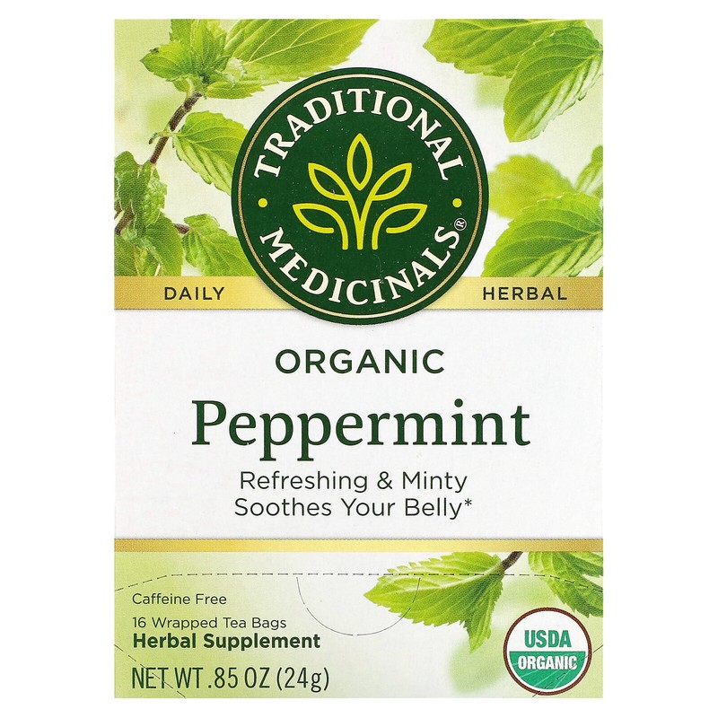 Organic Peppermint, Caffeine Free, 16 Wrapped Tea Bags, 0.85 oz (24 g)