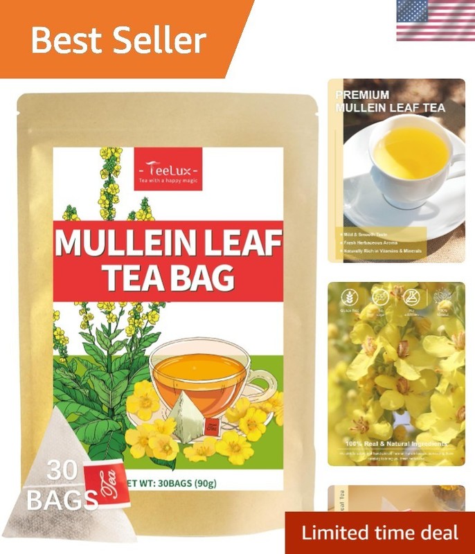 Natural Mullein Leaf Tea Bags, 30 Count, Caffeine Free & Eco-Friendly