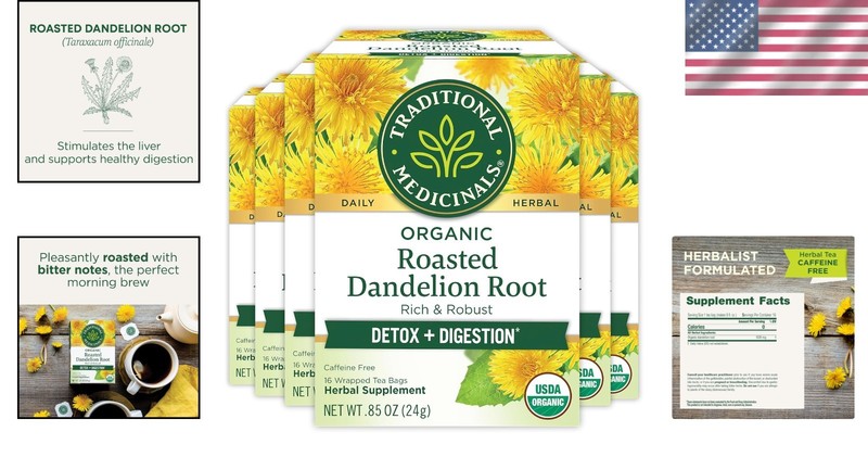 Organic Roasted Dandelion Root Tea - 96 Caffeine-Free Bags for Digestive Health gallery