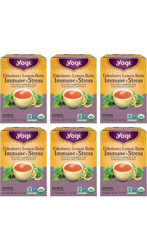 Lot of (10 Boxes) Yogi Elderberry Lemon Balm Immune-Stress Tea Bags; 16/Box; New