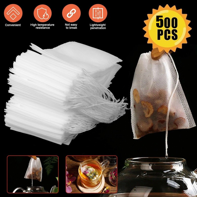 500pcs Disposable Empty Tea Bag Drawstring Seal Teabags Loose Leaf Tea Filters gallery