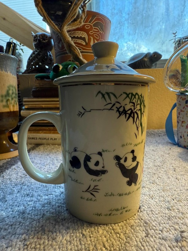 World Market Ceramic Tea Mug Featuring a Panda & Bamboo Design