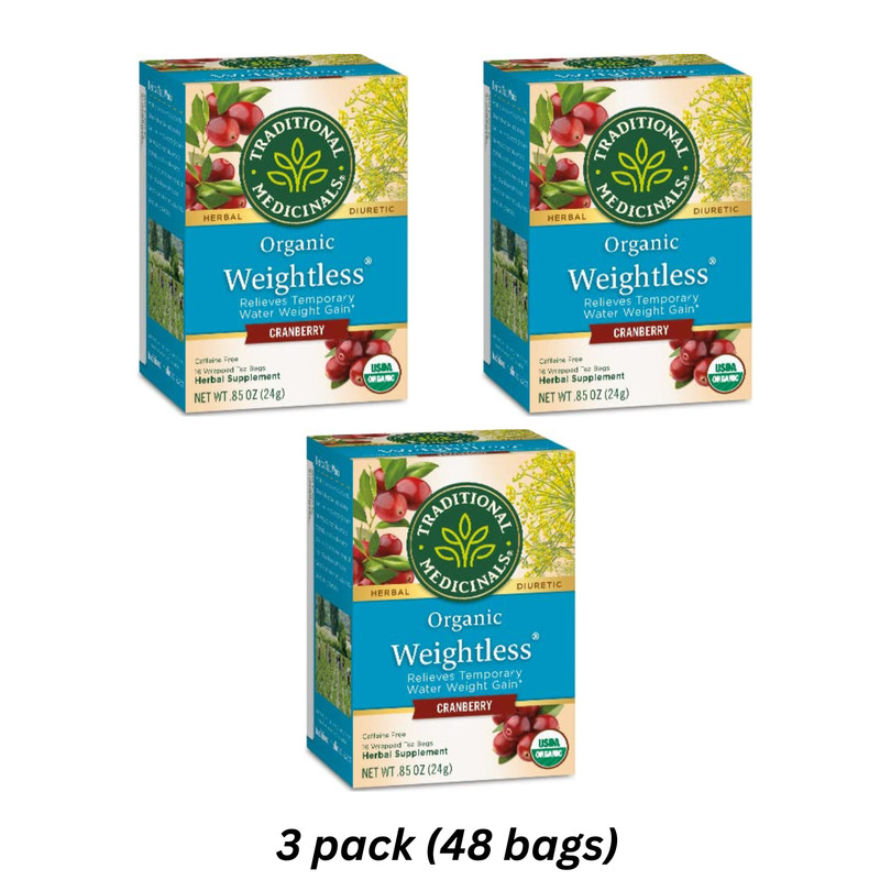 Traditional Medicinals Organic Weightless Cranberry Herbal Tea 16 Bags x 3 pack