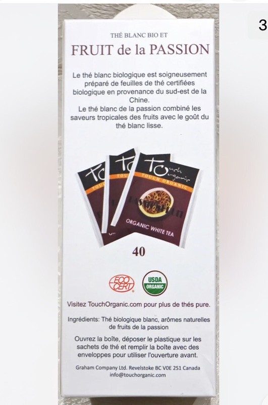 2 Touch Organic PASSIONFRUIT WHITE Tea Bags, 40 Bags, 2.5 oz Exp 10/2025 gallery