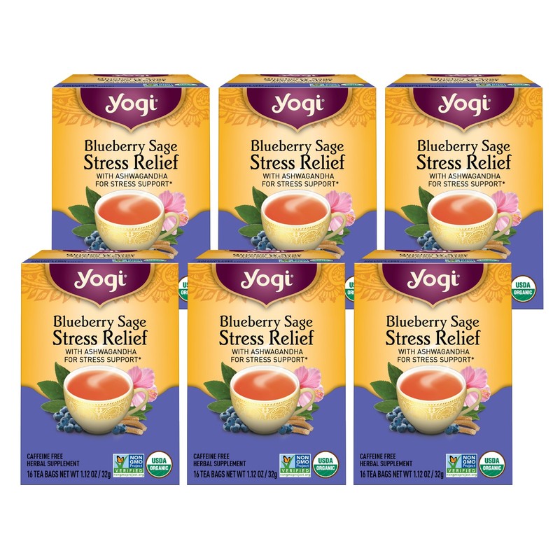 Yogi Tea Blueberry Sage Stress Relief – 16 Tea Bags per Pack (6 Packs) – Rela…