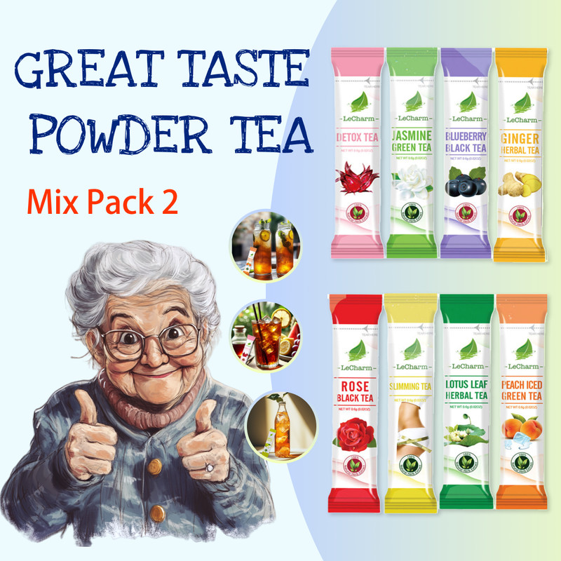 8-Flavor Tea Powder Mix 100% Natural Herbal Detox Black Green Fruit Blend