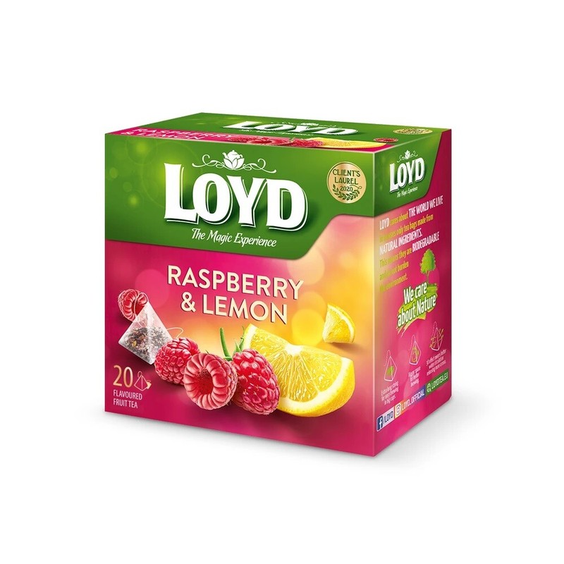 LOYD Raspberry & Lemon Fruit Flavor Tea 20 Pyramid Teabags Box gallery